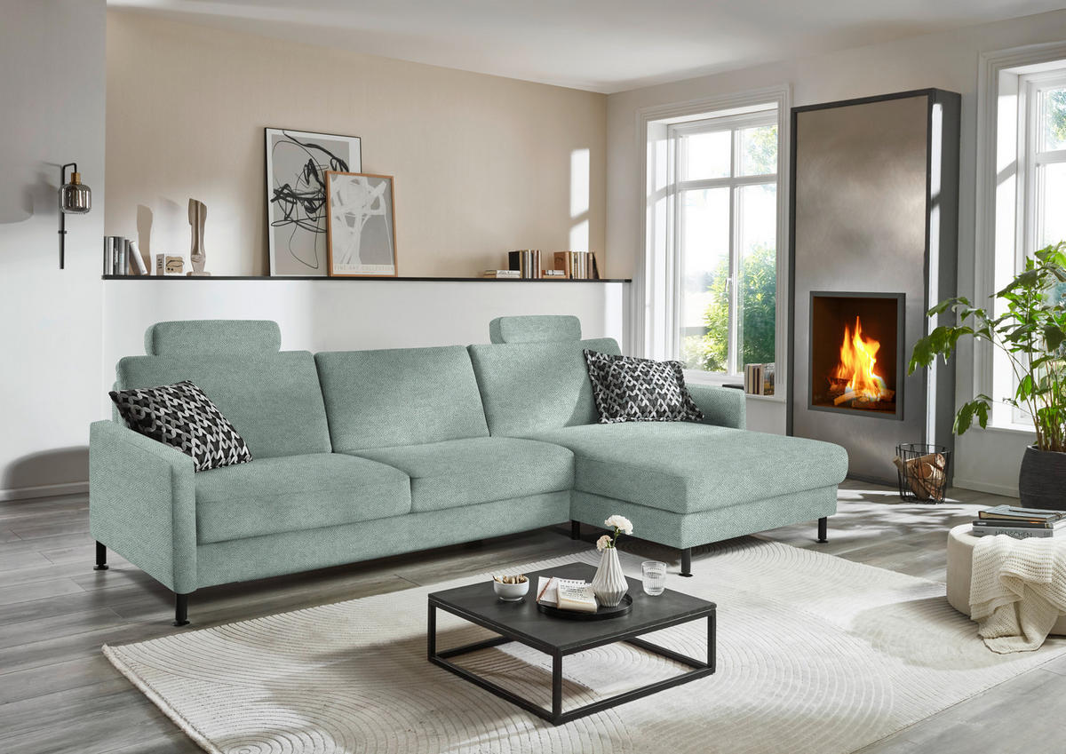 ECKSOFA Chenille, Flachgewebe Mintgrün  - Schwarz/Mintgrün, Design, Textil/Metall (316/175cm) - Dieter Knoll