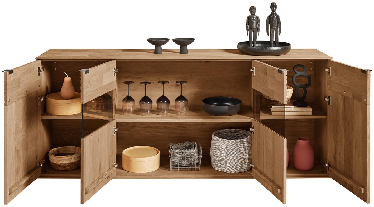 SIDEBOARD Eichefarben  192/81/44 cm  - Eichefarben/Anthrazit, Natur, Glas/Holz (192/81/44cm) - Valnatura