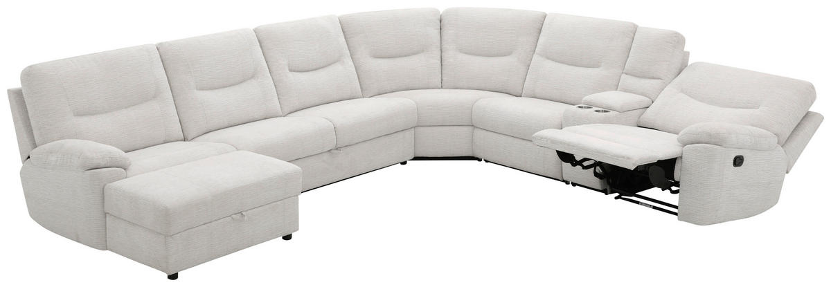 ECKSOFA Weiß Leinenoptik  - Schwarz/Weiß, KONVENTIONELL, Holz/Kunststoff (286/101/338cm) - Livetastic