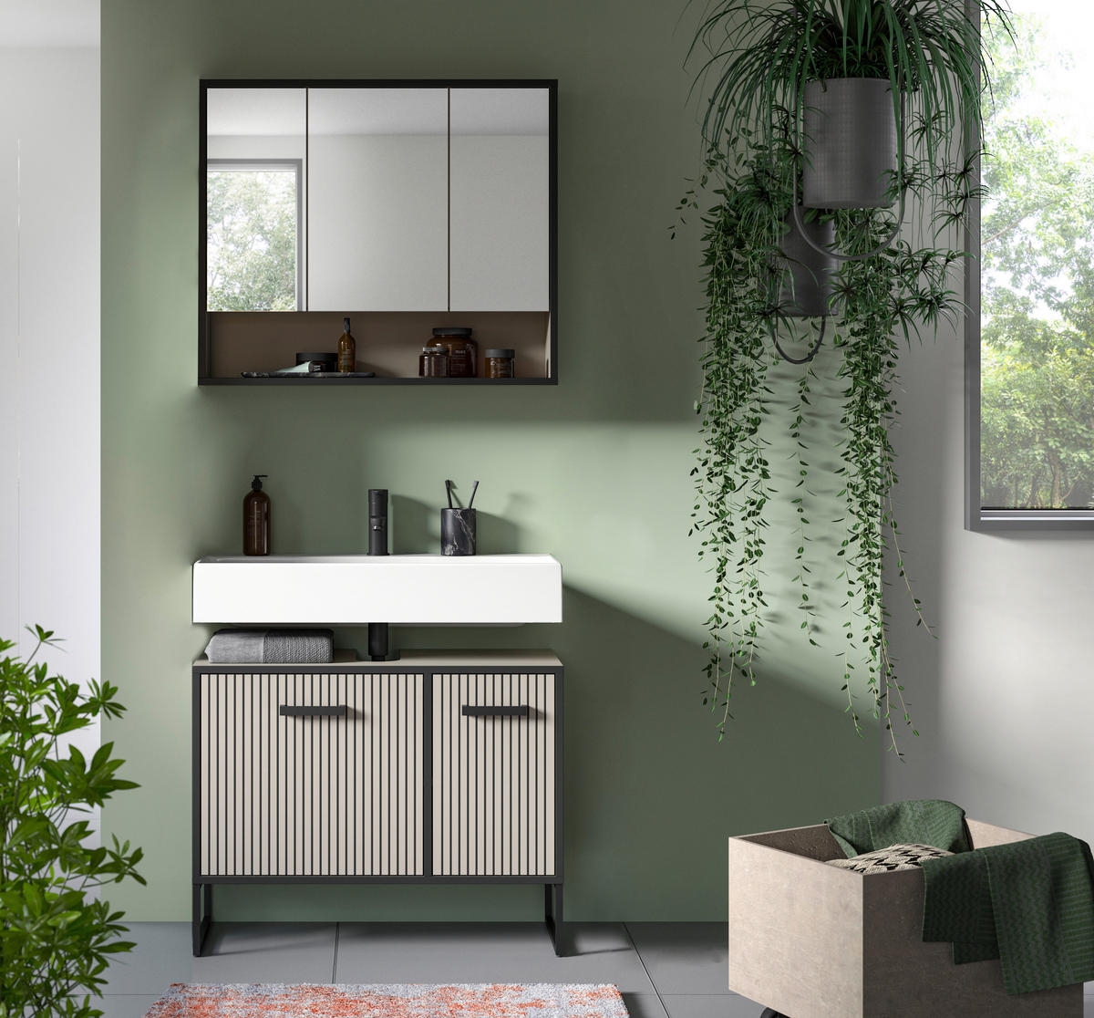 BADEZIMMER 2-teilig  in 80 cm  - Kaschmir/Schwarz, MODERN, Holzwerkstoff/Metall (80cm) - MID.YOU