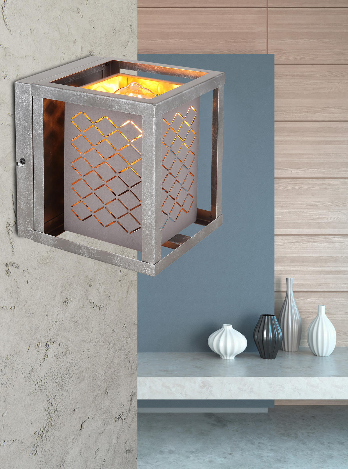WANDLEUCHTE - Silberfarben/Goldfarben, Design, Textil/Metall (17/17/20cm) - Globo
