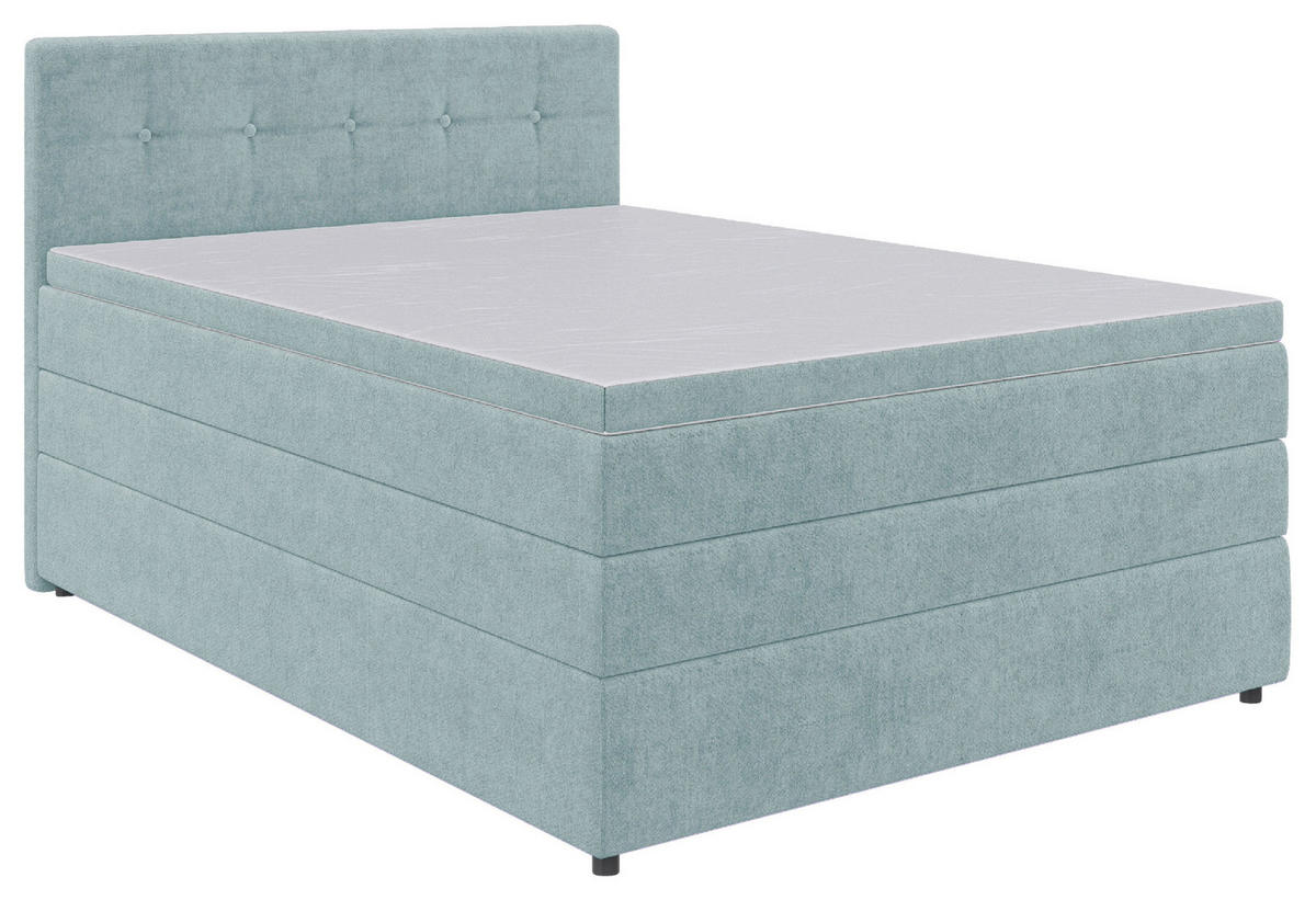 BOXSPRINGBETT 140/200 cm  in Hellblau  - Schwarz/Hellblau, KONVENTIONELL, Kunststoff/Textil (140/200cm) - Carryhome