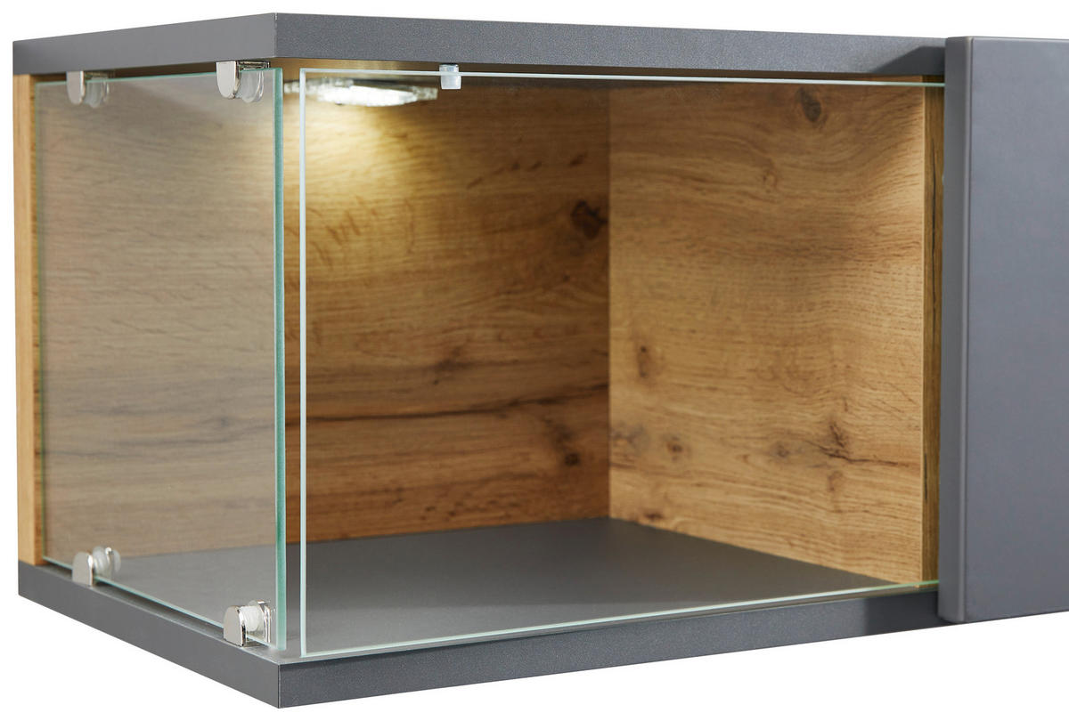 REGAL ZA DNEVNI BORAVAK antracit, boje hrasta   - boje hrasta/smeđa, Moderno, staklo/drvni materijal (240/150/40cm) - Hom`in