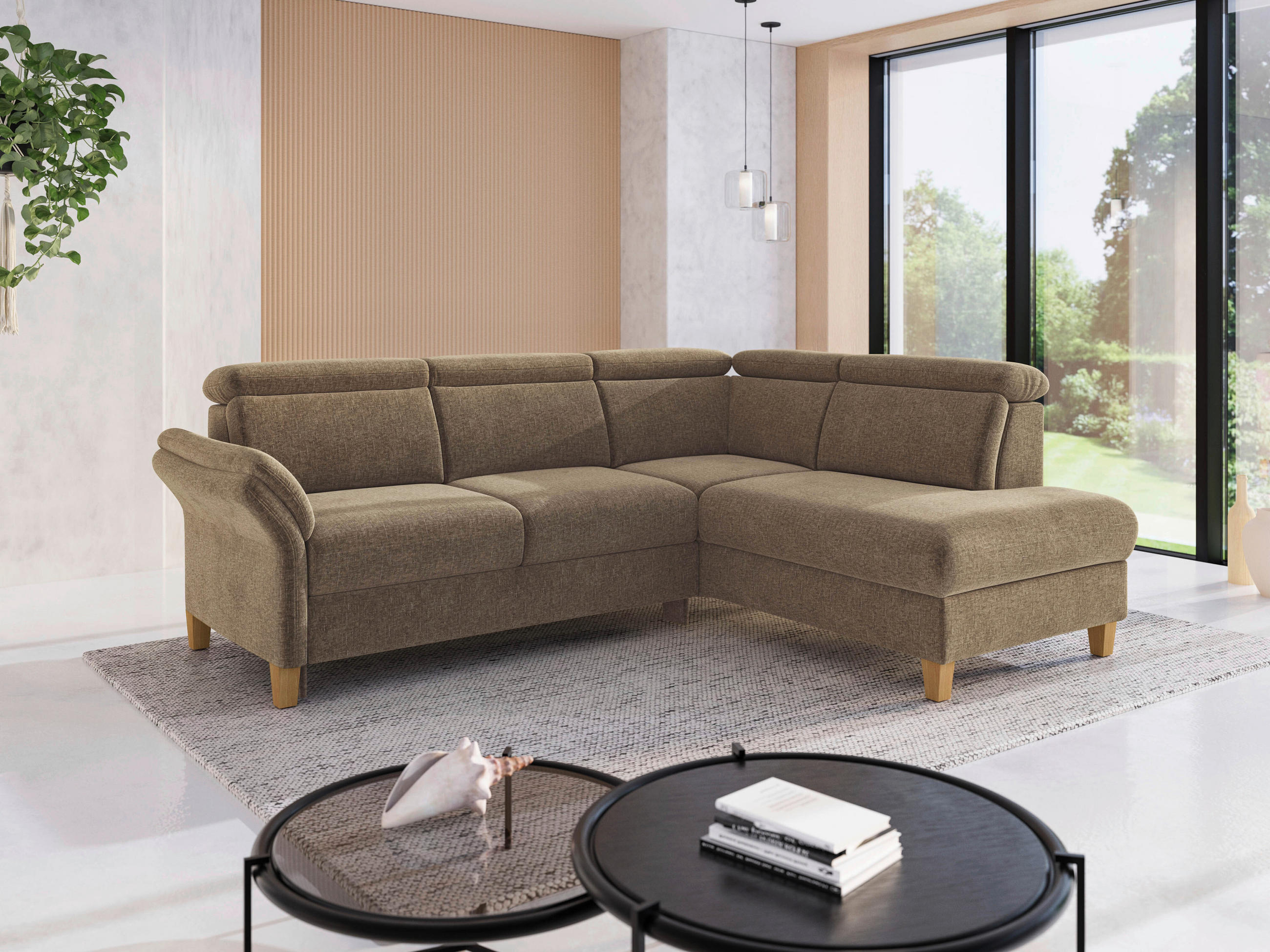 ECKSOFA GLENDALE E Hellbraun Flachgewebe  - Hellbraun/Eichefarben, KONVENTIONELL, Holz/Textil (247/193cm) - Sit & More
