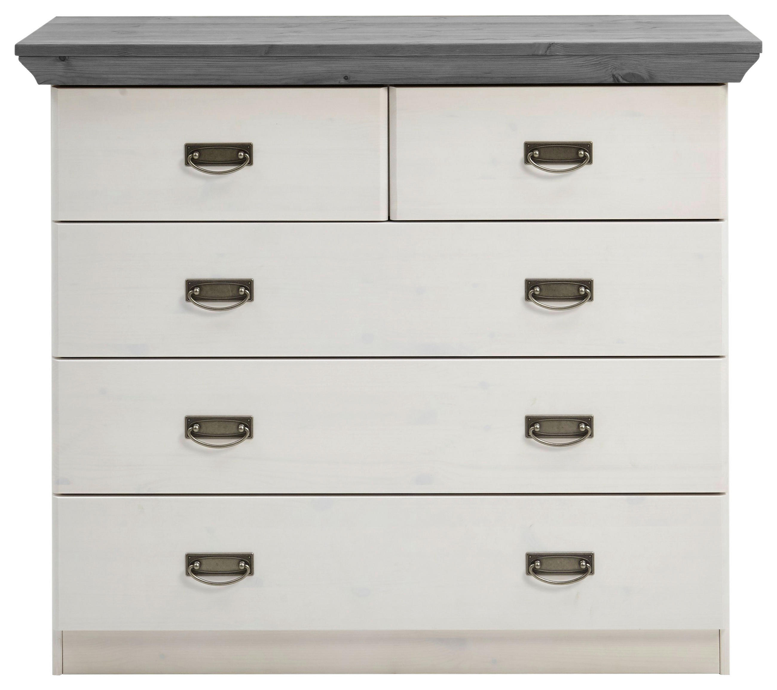 KOMMODE , 105,7/90,3/50 cm, 5 Schublade(n)  - Silberfarben/Weiß, ROMANTIK / LANDHAUS, Holz/Metall (105,7/90,3/50cm) - Boxxx