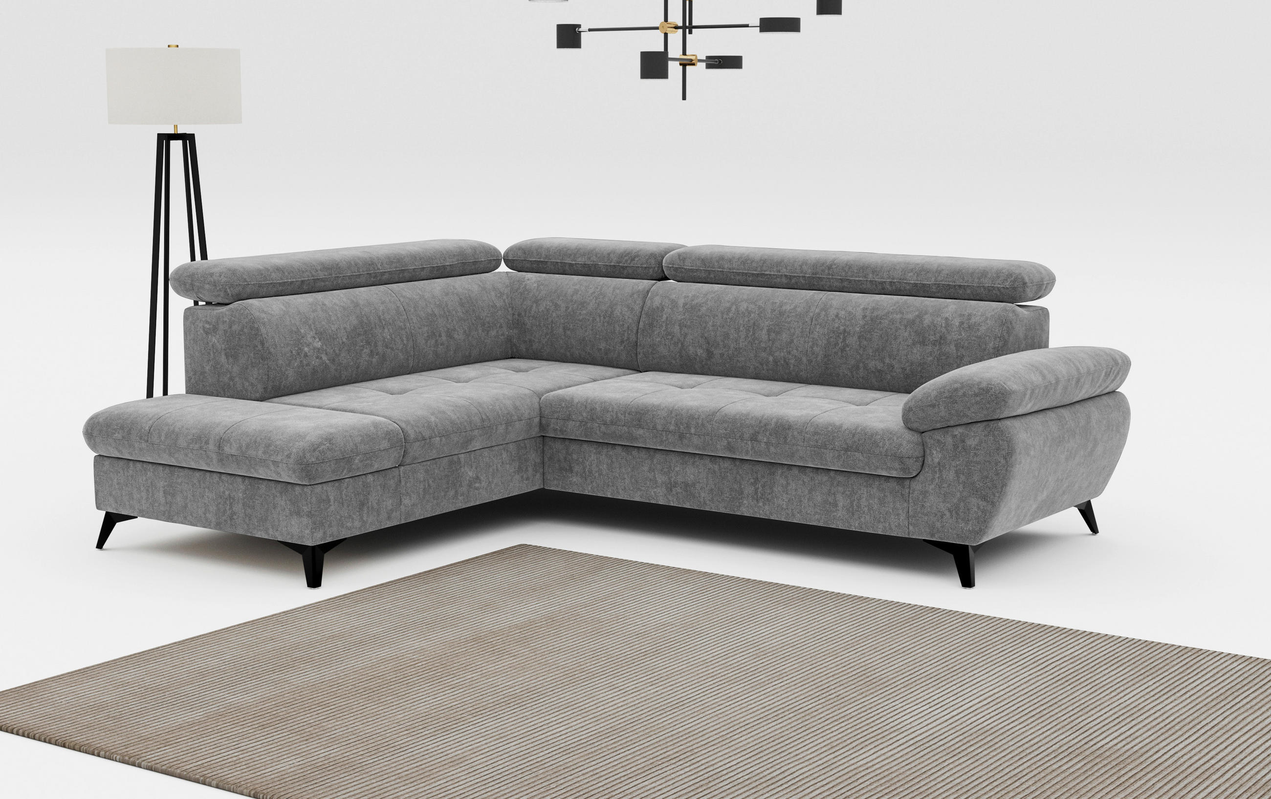 ECKSOFA in Grau  - Dunkelgrau/Schwarz, Textil/Metall (207/265cm) - MID.YOU