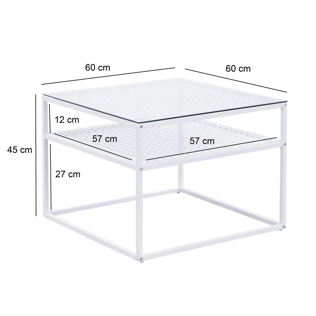 COUCHTISCH in Glas 60/60/45 cm  - Weiß, Design, Glas/Metall (60/60/45cm) - MID.YOU