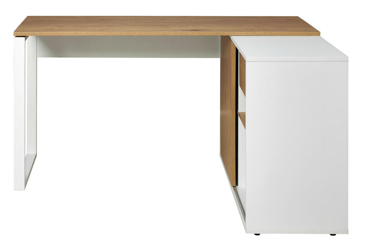ECKSCHREIBTISCH  Weiß, Eichefarben Stauraum, seitenverkehrt montierbar  - Eichefarben/Weiß, MODERN, Holzwerkstoff/Metall (140/75/118cm) - MID.YOU