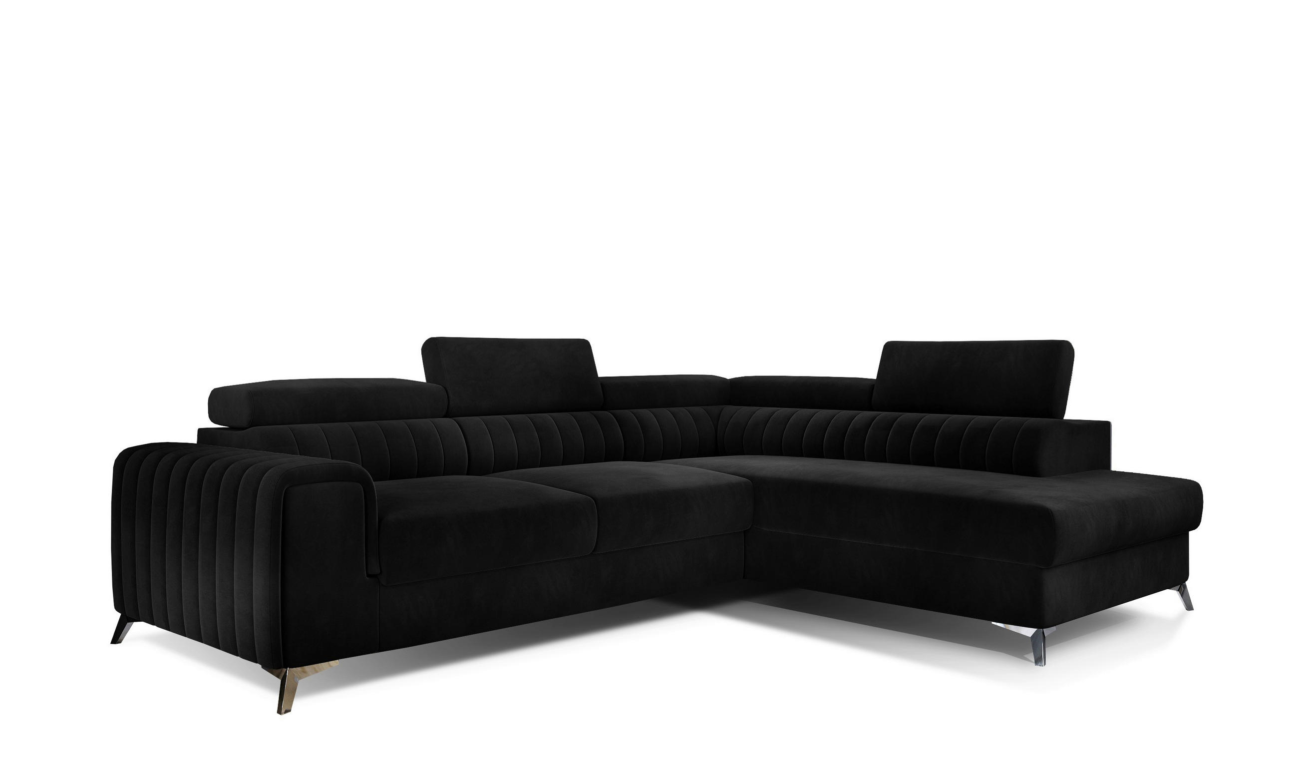 ECKSOFA  Schwarz Samt  - Silberfarben/Schwarz, Design, Textil/Metall (278/205cm) - MID.YOU