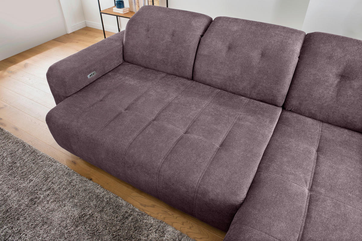 ECKSOFA VICARI in Mikrofaser Bordeaux  292/185 cm  - Bordeaux/Schwarz, MODERN, Textil/Metall (292/185cm) - Livetastic