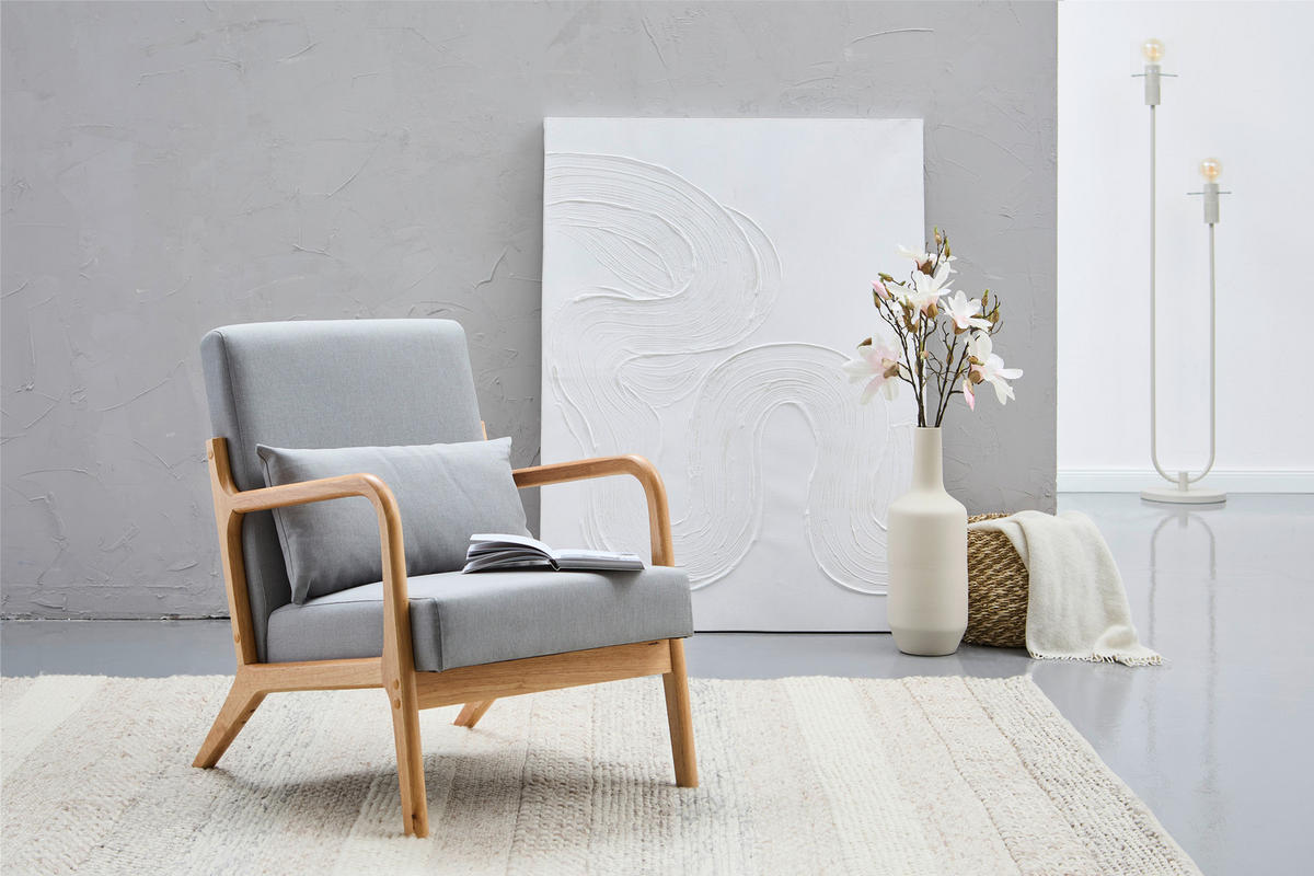 SESSEL in Webstoff Grau  - Naturfarben/Grau, Modern, Holz/Textil (73/76/60cm) - Livetastic