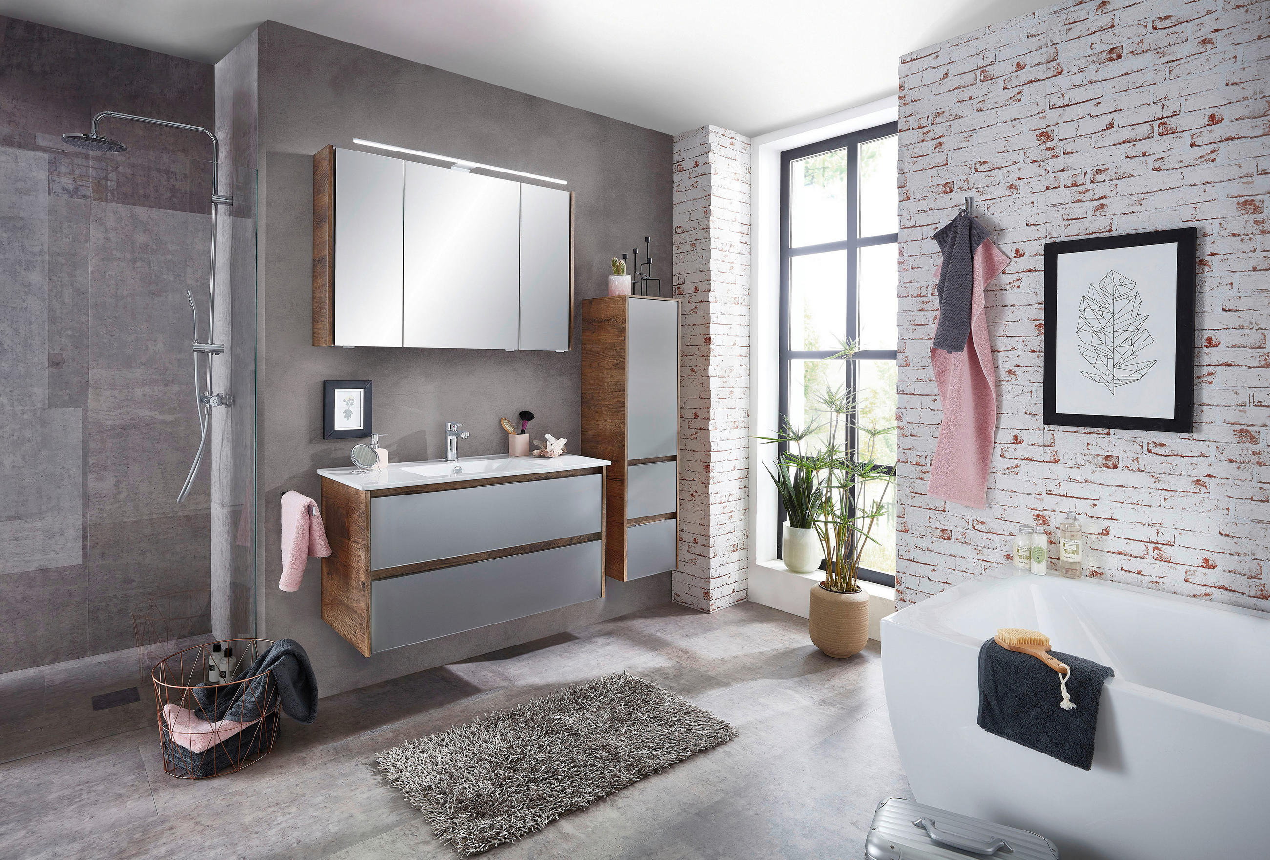 BADEZIMMER  in 105,5 cm  - Eichefarben/Weiß, Design, Glas/Keramik (105,5cm) - Sadena