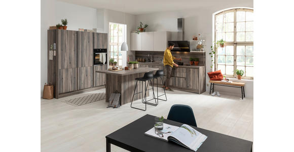 EINBAUKÜCHE   - Eichefarben/Weiß, Design, Holzwerkstoff - Novel