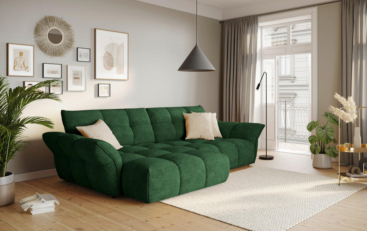 SAROKKANAPÉ textil sötétzöld  - fekete/sötétzöld, Design, műanyag/textil (177/312cm) - Welnova