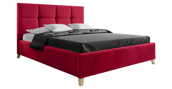 POLSTERBETT Lattenrost, Bettkasten 140/200 cm in Rot - Buchefarben/Rot, KONVENTIONELL, Holz/Textil (140/200cm) - Carryhome