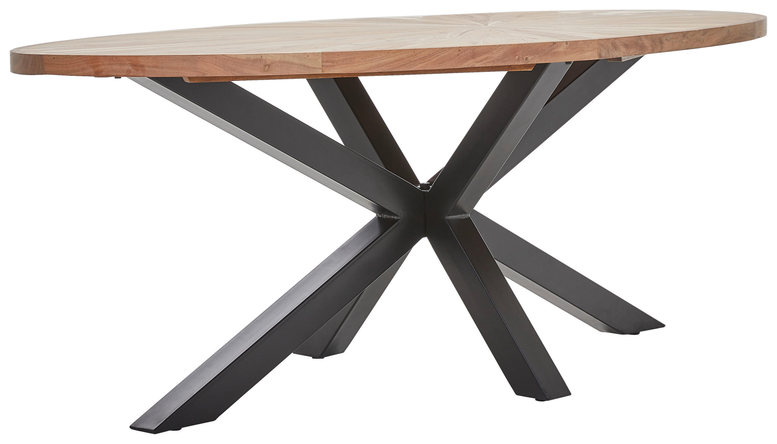ESSTISCH Akazie vollmassiv oval Schwarz, Akaziefarben  - Schwarz/Akaziefarben, Natur, Holz/Metall (160/90/76cm) - Livetastic