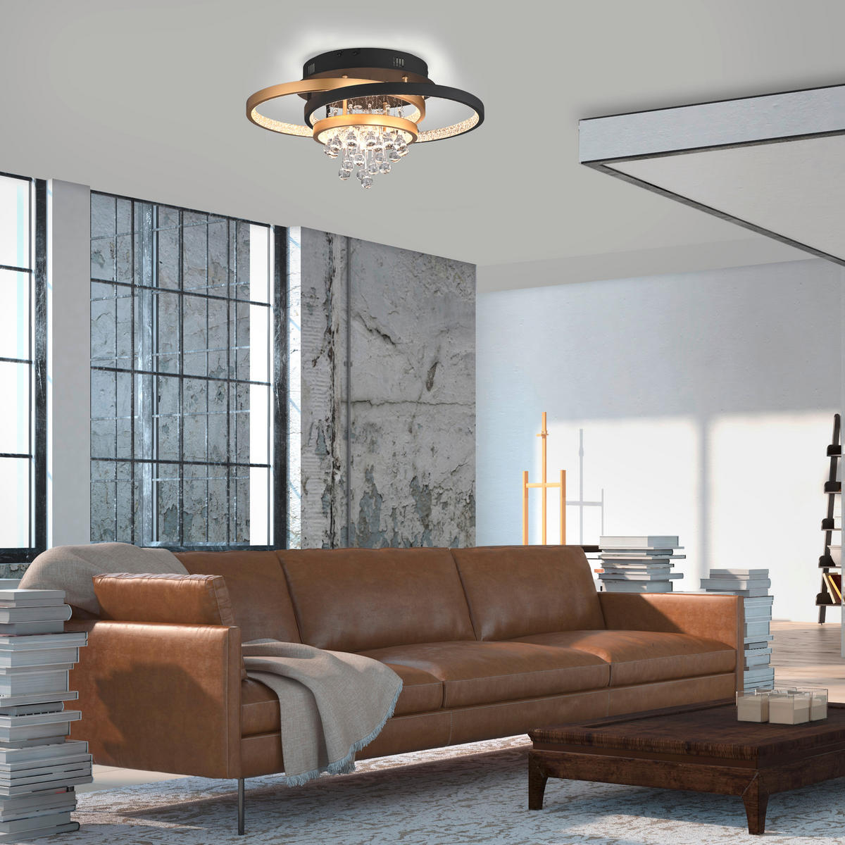 PLAFONIERĂ CU LED - negru/alămiu, Design, plastic/metal (45/33/22cm)