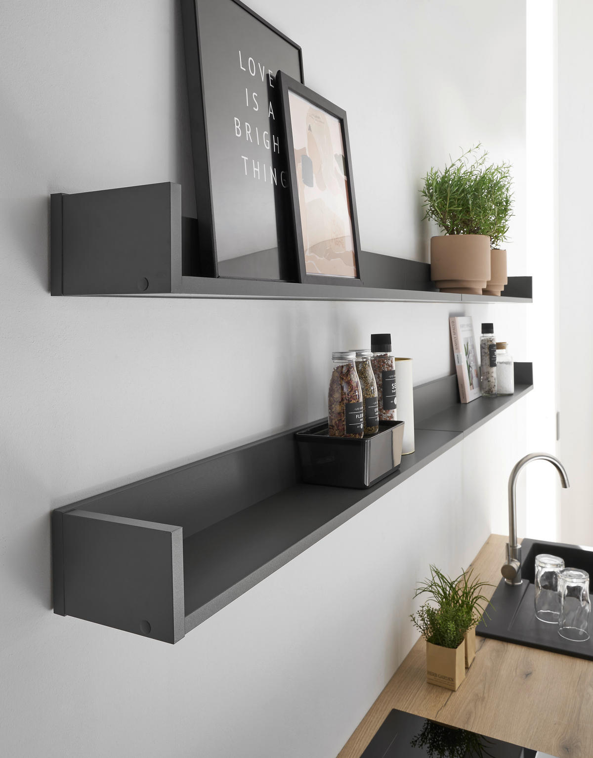 BLOK KUHINJA BEZ APARATA  boje grafita, boje hrasta  - boje grafita/boje hrasta, Design, drvni materijal/metal (326cm) - MID.YOU