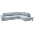 ECKSOFA Hellblau Velours  - Chromfarben/Hellblau, Design, Textil/Metall (281/200cm) - Hom`in