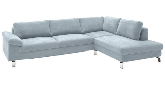 ECKSOFA Hellblau Velours  - Chromfarben/Hellblau, Design, Textil/Metall (281/200cm) - Hom`in