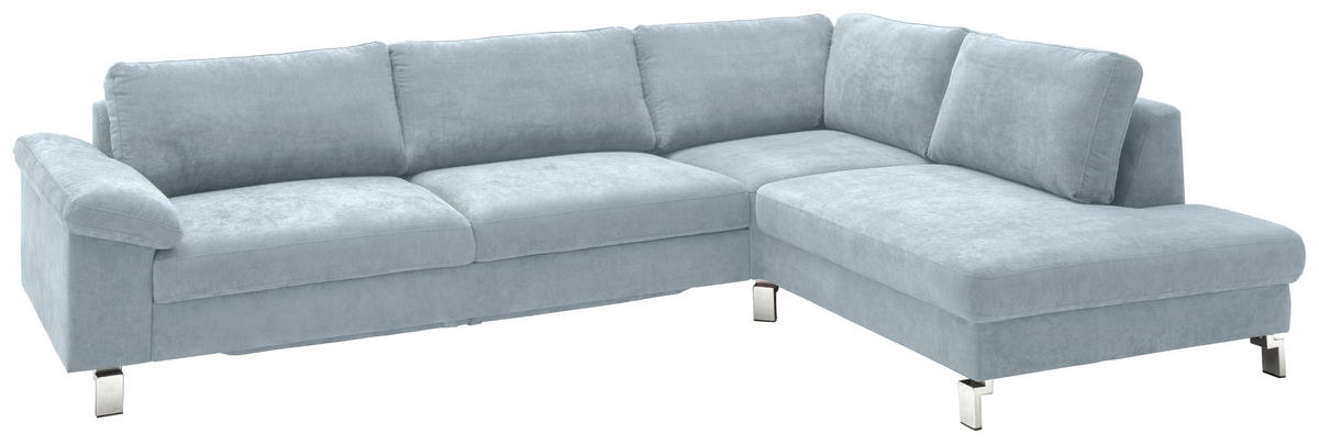 ECKSOFA in Velours Hellblau  281/200 cm  - Chromfarben/Hellblau, Design, Textil/Metall (281/200cm) - Hom`in
