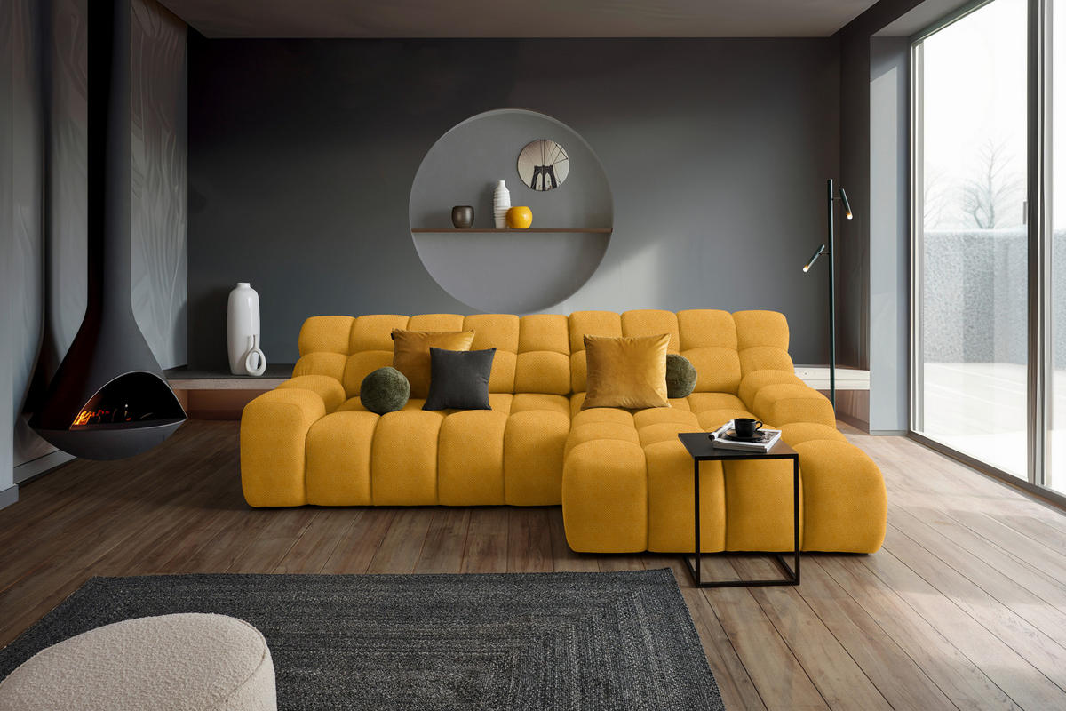 ECKSOFA in Webstoff Gelb  - Gelb/Schwarz, Modern, Kunststoff/Textil (297/180cm) - Welnova