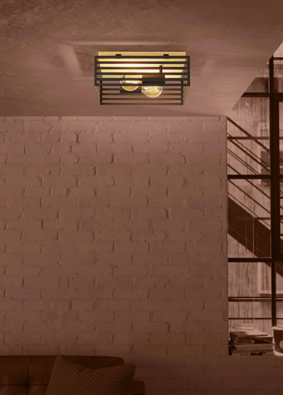 DECKENLEUCHTE    36/36/13,5 cm  - Schwarz/Braun, Natur, Holz/Metall (36/36/13,5cm) - Eglo