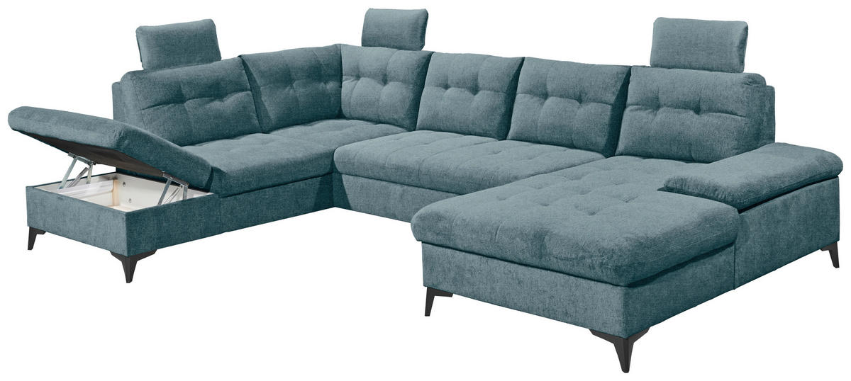WOHNLANDSCHAFT in Webstoff Blau  - Blau/Schwarz, Konventionell, Kunststoff/Textil (218/324/170cm) - MID.YOU