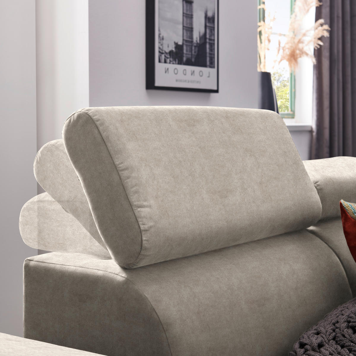 ECKSOFA in Velours Beige  - Beige/Schwarz, Design, Textil/Metall (261/191cm) - Stylife