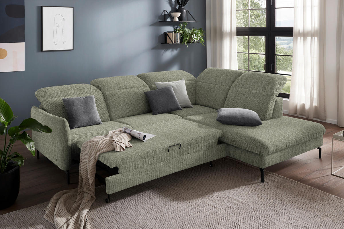 ECKSOFA in Flachgewebe Grün  - Schwarz/Grün, Design, Textil/Metall (299-313/233cm) - Dieter Knoll