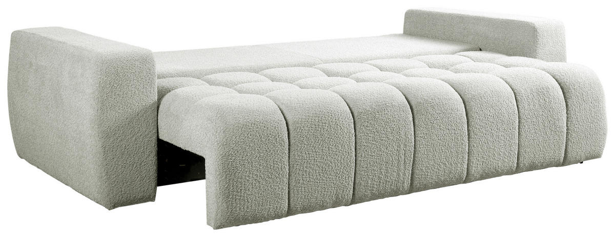 SCHLAFSOFA in Struktur, Bouclé Creme  - Creme/Schwarz, Basics, Kunststoff/Textil (250/86/140cm) - Livetastic
