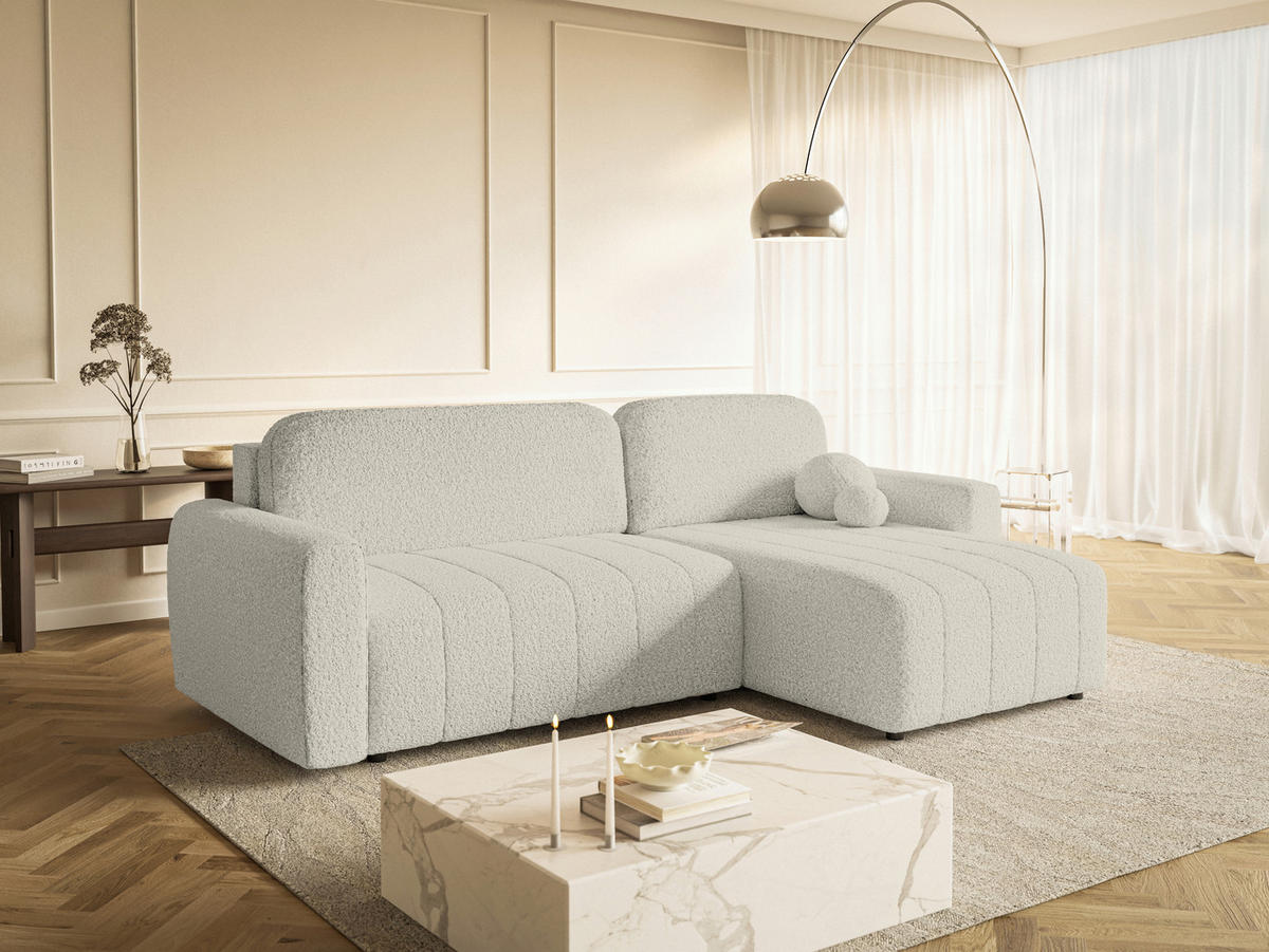 ECKSOFA LUNA Beige Struktur, Bouclé  - Beige/Schwarz, Basics, Kunststoff/Textil (260/161cm) - Livetastic