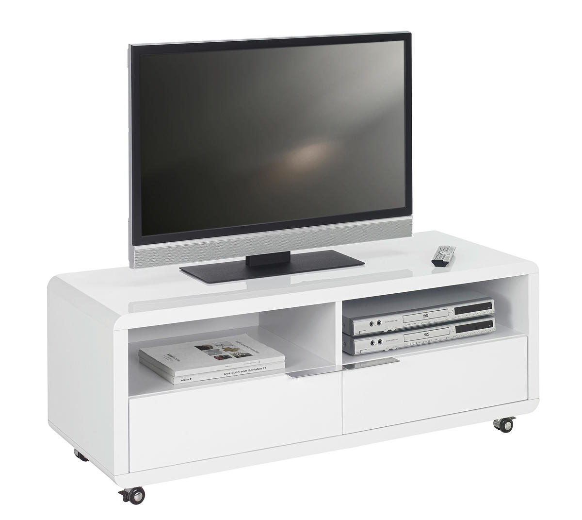 COMODĂ TV 120/46/45 cm  - culoare crom/alb lucios intens, Design, plastic/metal (120/46/45cm) - Xora