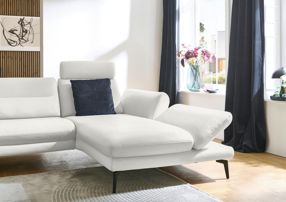 ECKSOFA in Echtleder Weiss  - Weiss/Schwarz, Design, Leder/Metall (308/195cm) - Dieter Knoll