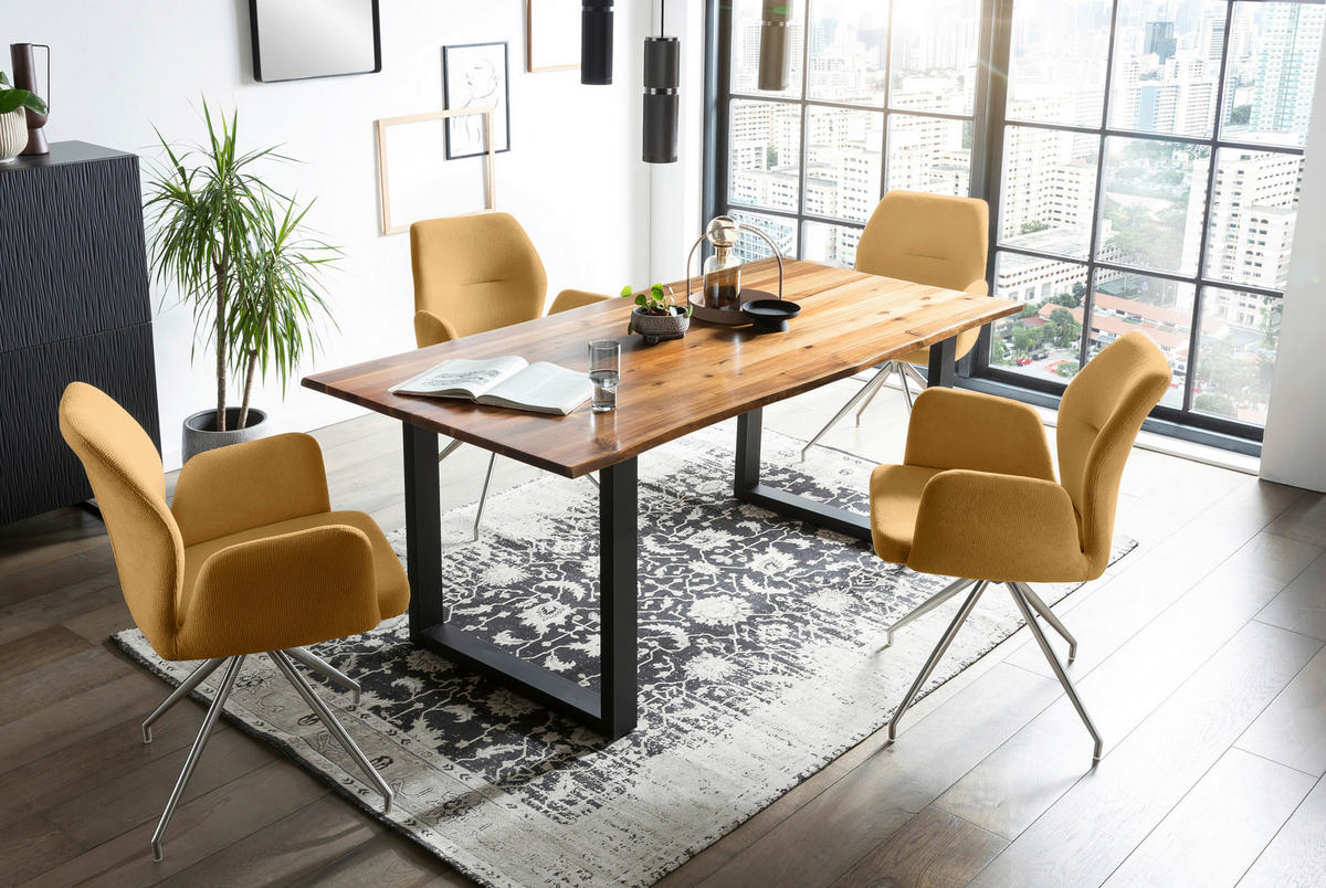 TISCHGRUPPE Gelb, Cognac  - Cognac/Gelb, MODERN, Holz/Textil (180/90/77cm) - Livetastic