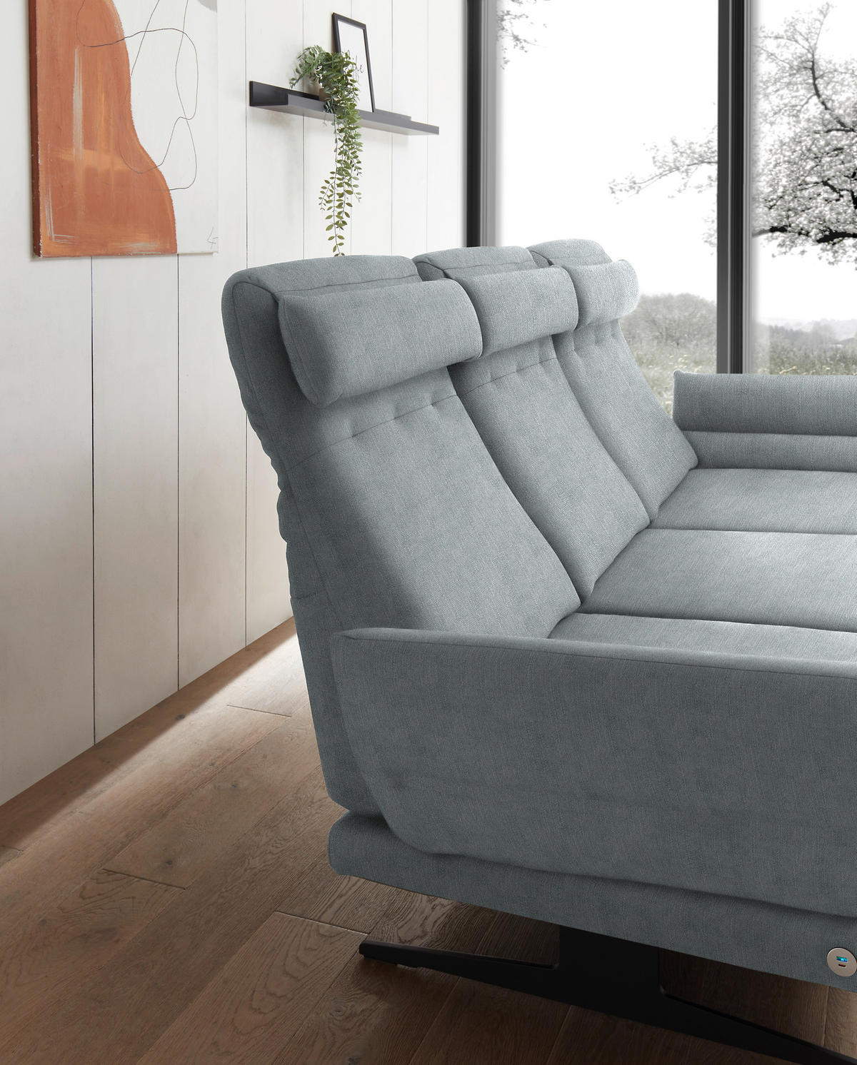 ECKSOFA in Flachgewebe Hellblau  - Schwarz/Hellblau, Design, Textil/Metall (279-327/176-217cm) - Dieter Knoll