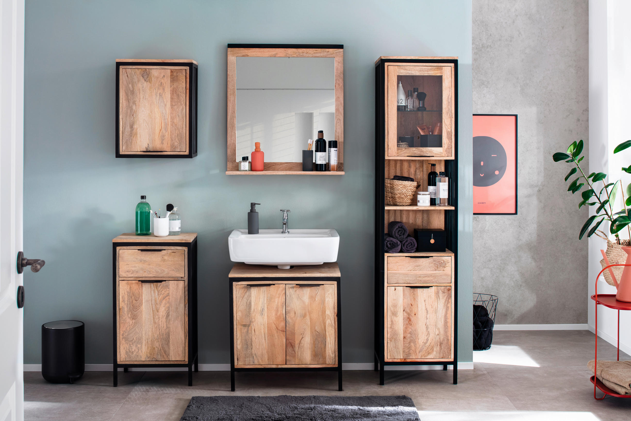 WASCHBECKENUNTERSCHRANK 60/63/40 cm  - Schwarz/Naturfarben, MODERN, Holz/Metall (60/63/40cm) - Livetastic