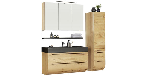 BADEZIMMER in 120 cm - Eichefarben/Schwarz, MODERN, Glas/Holz (120cm) - Dieter Knoll