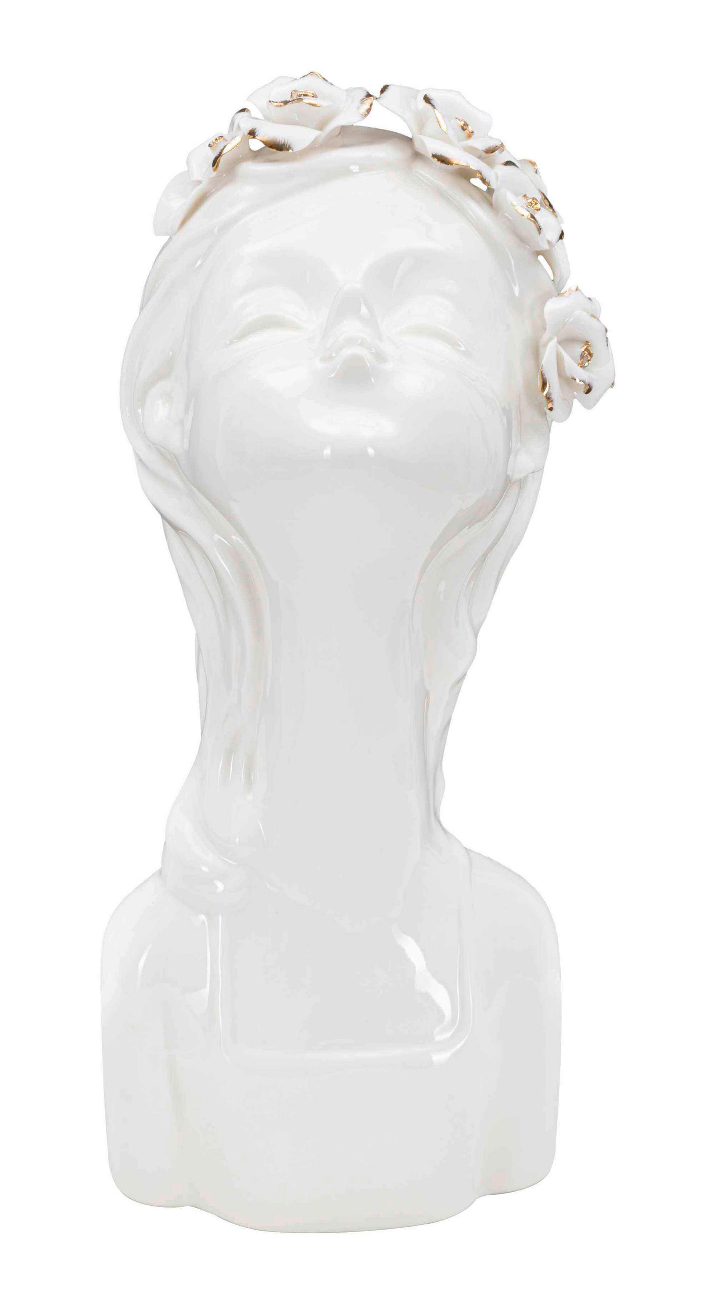 Mauro Ferretti Vase Weiß, Gold 10x26x14 cm