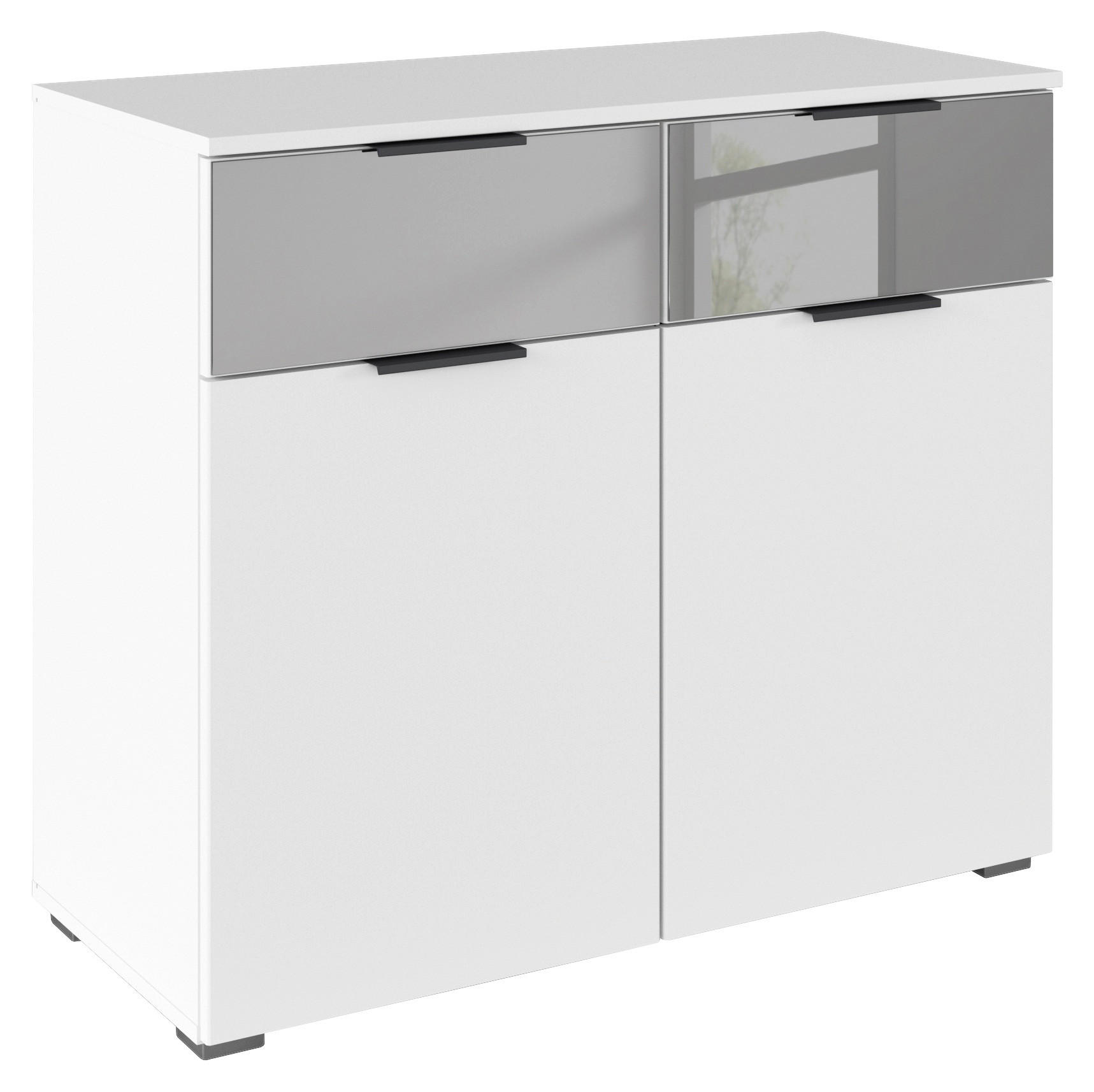KOMMODE , 80/81/42 cm, 2 Schublade(n)  - Alufarben/Weiß, MODERN, Glas/Holzwerkstoff (80/81/42cm) - Rauch Möbel