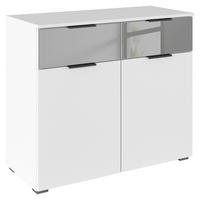 KOMMODE , 80/81/42 cm, 2 Schublade(n)  - Alufarben/Weiß, MODERN, Glas/Holzwerkstoff (80/81/42cm) - Rauch Möbel