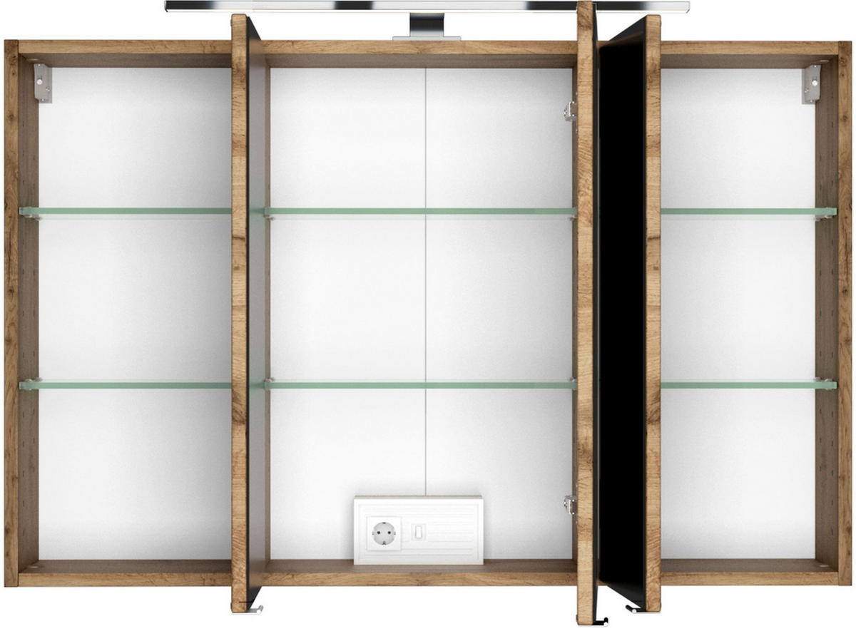 SPIEGELSCHRANK 100/66/20 cm  - Chromfarben/Eiche Wotan, Natur, Glas/Holzwerkstoff (100/66/20cm) - Held