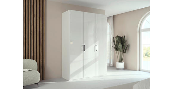 DREHTÜRENSCHRANK  in Weiß, Weiß Hochglanz  - Edelstahlfarben/Weiß Hochglanz, Basics, Holzwerkstoff/Metall (151/235/61cm) - Novel