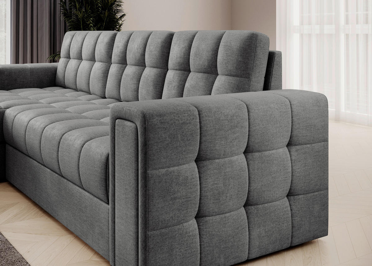 ECKSOFA Samt Grau  - Schwarz/Grau, Design, Kunststoff/Textil (260/150cm) - MID.YOU