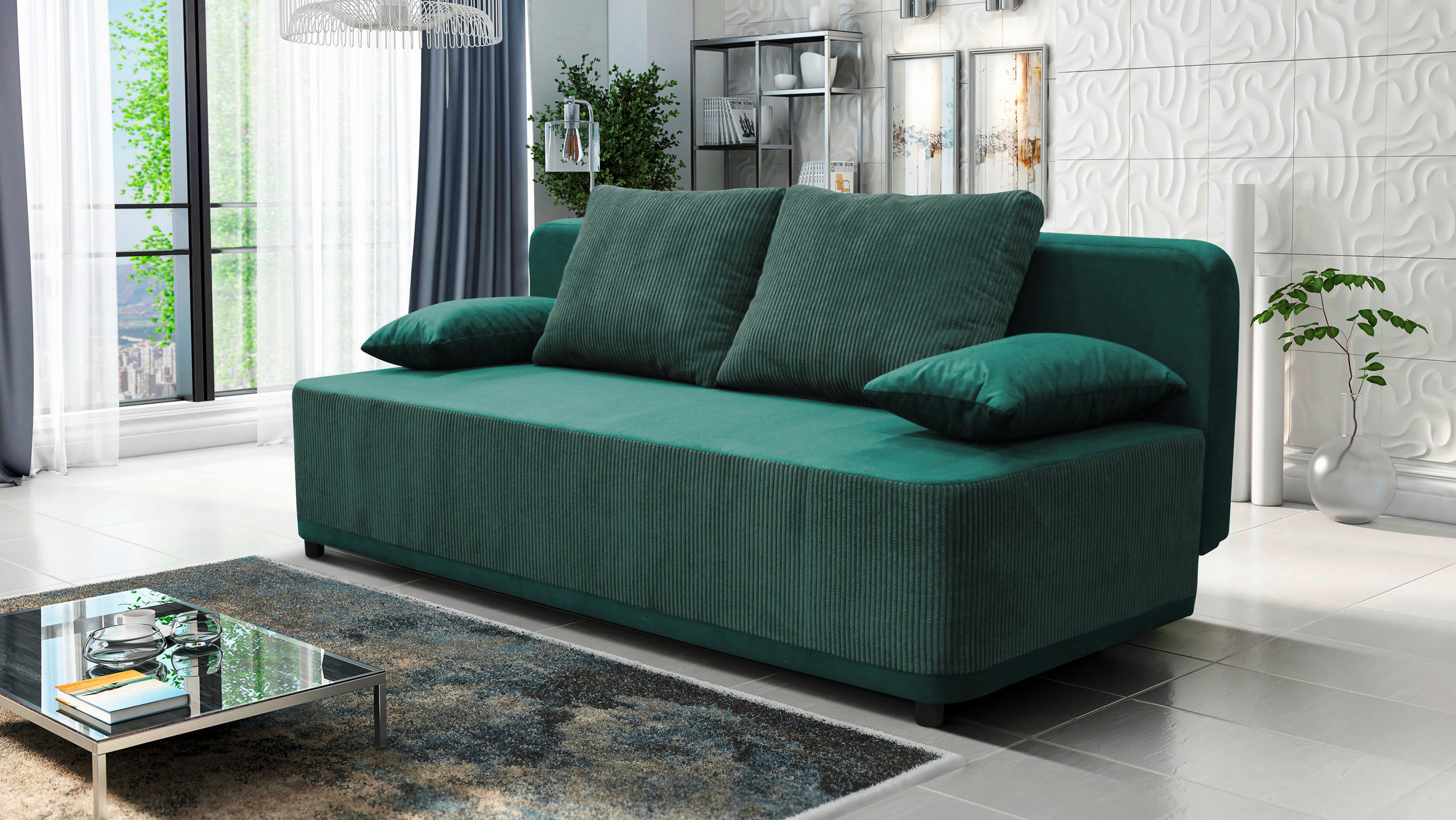 SCHLAFSOFA Velours Grün  - Schwarz/Grün, Design, Kunststoff/Textil (197/90/83cm) - MID.YOU