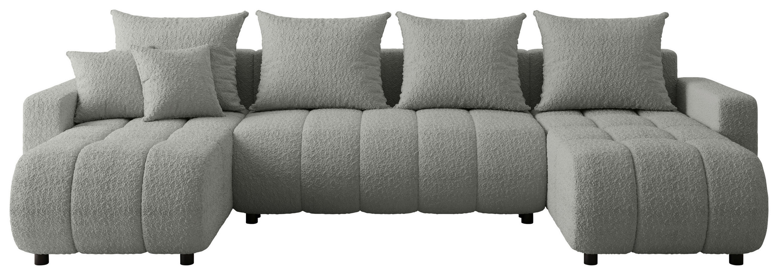 WOHNLANDSCHAFT  in Bouclé Hellgrau  - Hellgrau/Schwarz, MODERN, Kunststoff/Textil (150/312/150cm) - Carryhome