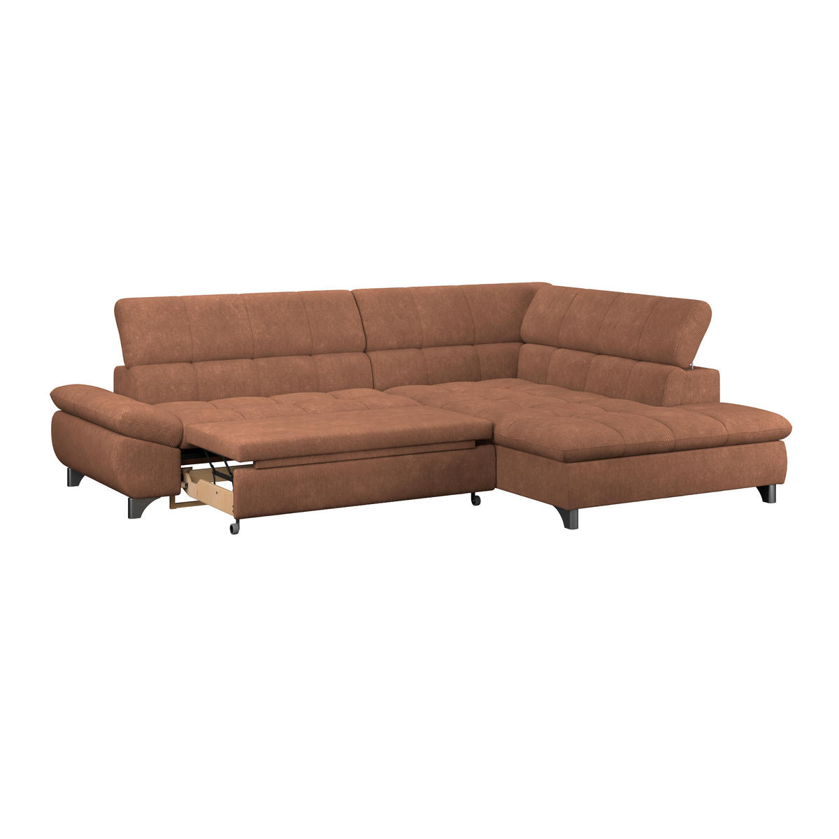 ECKSOFA Rotbraun Chenille  - Chromfarben/Rotbraun, KONVENTIONELL, Textil/Metall (312/234cm) - Livetastic