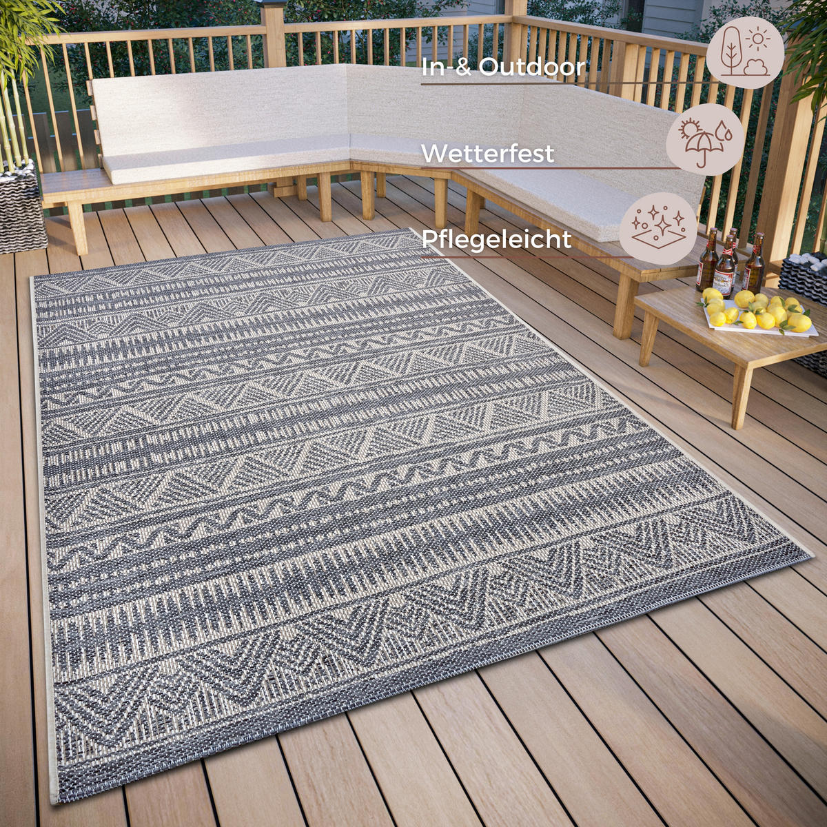 OUTDOORTEPPICH 63/120 cm Clyde Grau, Beige  - Beige/Grau, Design, Kunststoff (63/120cm)