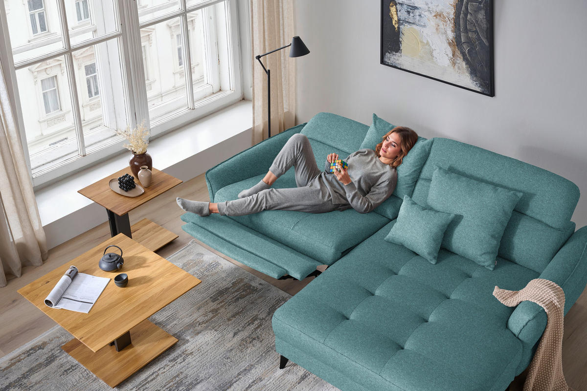 ECKSOFA Flachgewebe Petrol  - Petrol/Schwarz, Design, Textil/Metall (246/175cm) - Celina