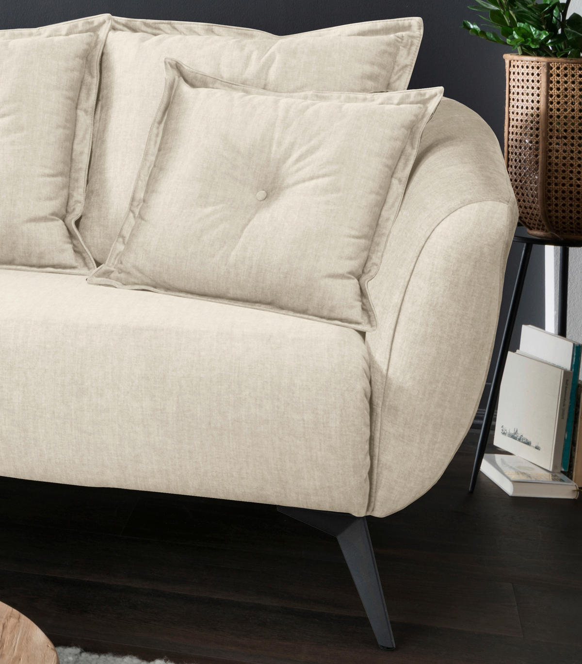 ECKSOFA in Velours Beige, Schwarz  - Beige/Schwarz, Modern, Textil/Metall (162/277cm) - Livetastic